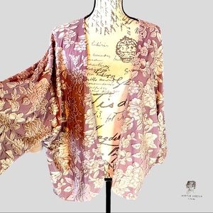 Lazy Sundays Taupe Velvet Bohemian Short Kimono Size S